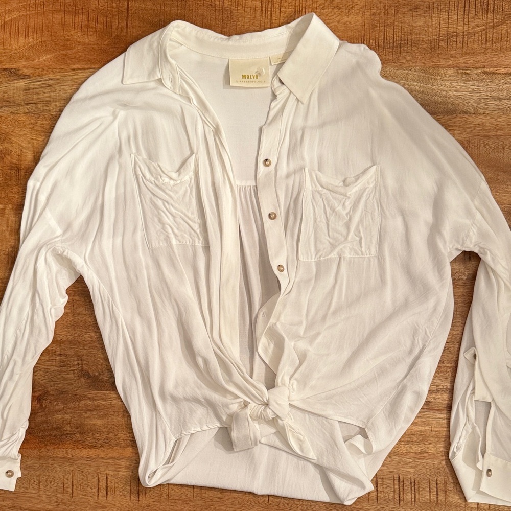 Maeve White Button-Up Shirt with Tie Front
